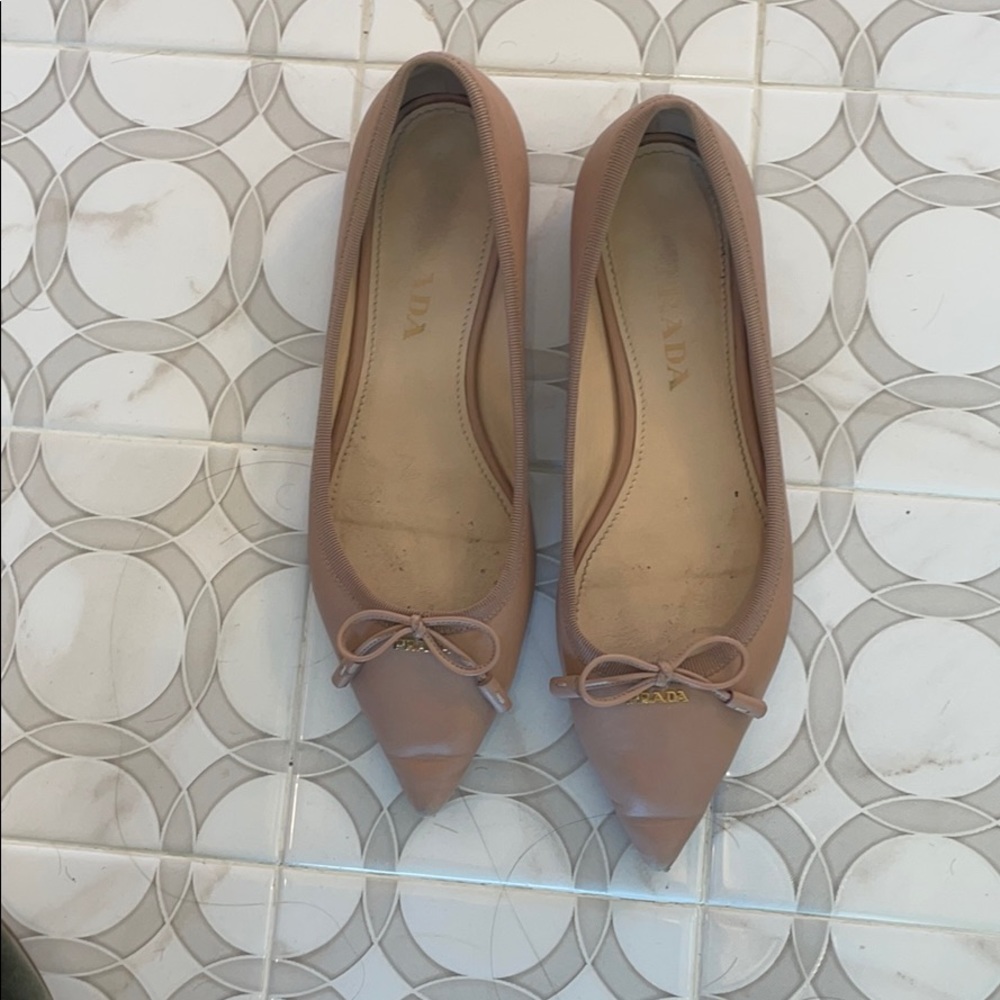 Prada pointy toe bow flats